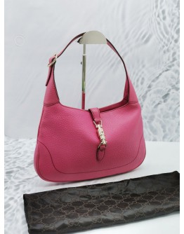 GUCCI PINK PEBBLED LEATHER JACKIE O HOBO WITH PISTON-LOCK BAG
