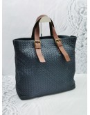 BOTTEGA VENETA INTRECCIATO NAVY BLUE LEATHER HANDLE TOTE BAG