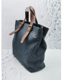 BOTTEGA VENETA INTRECCIATO NAVY BLUE LEATHER HANDLE TOTE BAG