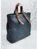 BOTTEGA VENETA INTRECCIATO NAVY BLUE LEATHER HANDLE TOTE BAG