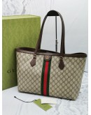 GUCCI GG SUPREME CANVAS MEDIUM OPHIDIA WEB TOTE SHOULDER BAG 