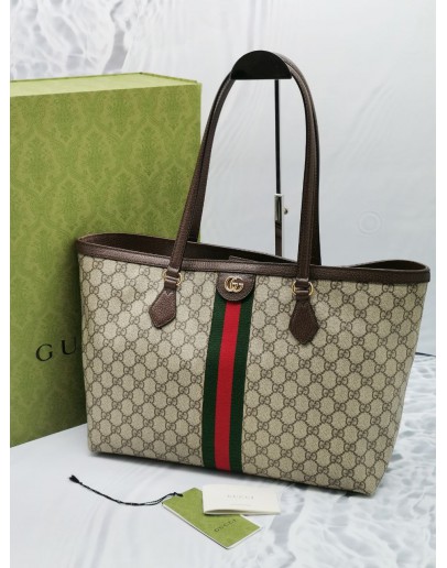 GUCCI GG SUPREME CANVAS MEDIUM OPHIDIA WEB TOTE SHOULDER BAG 