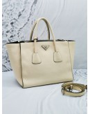 PRADA 2 WAYS TWIN POCKET TOTE WITH WHITE LEATHER BAG