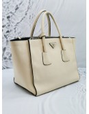 PRADA 2 WAYS TWIN POCKET TOTE WITH WHITE LEATHER BAG