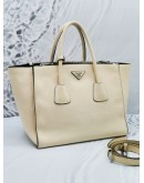 PRADA 2 WAYS TWIN POCKET TOTE WITH WHITE LEATHER BAG