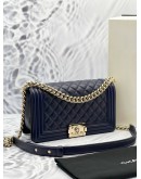 CHANEL MEDIUM BOY MIDNIGHT BLUE LAMBSKIN LEATHER GOLD CHAIN BAG -FULL SET-