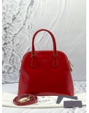 PRADA RED SAFFIANO LEATHER LUX HANDLE BAG WITH STRAP