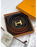 HERMES REVERSIBLE LEATHER BELT GOLD BUCKLE SIZE 95