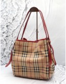 BURBERRY HAYMARKET CHECK & LEATHER SHOULDER BAG