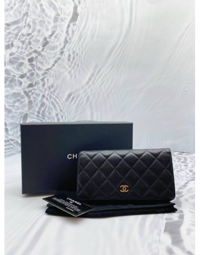 CHANEL CAVIAR LEATHER LONG WALLET GHW -FULL SET-