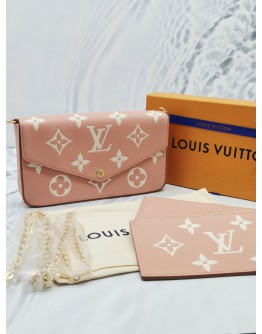 2022 LOUIS VUITTON FELICIE SAKURA PINK AND WHITE POCHETTE MONOGRAM EMPREINTE LEATHER -FULL SET-