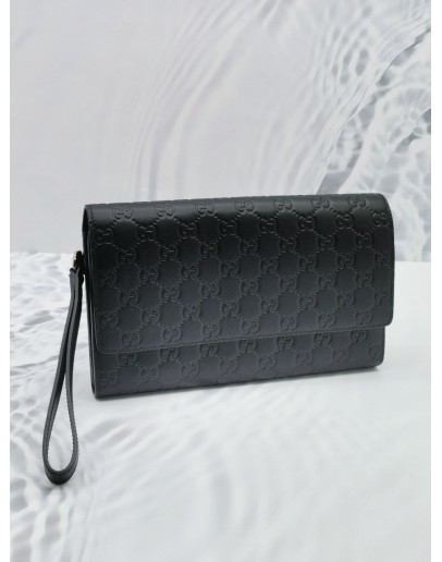 GUCCI GG BLACK GUCCISSIMA LEATHER HAND CARRY CLUTCH 