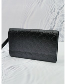 GUCCI GG BLACK GUCCISSIMA LEATHER HAND CARRY CLUTCH 