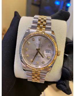(UNUSED) ROLEX OYSTER PERPETUAL DATEJUST REF 116233 HALF 18K YELLOW GOLD DIAMOND DIAL 36MM AUTOMATIC YEAR 2013 WATCH -FULL SET-