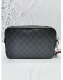 (BRAND NEW) 2022 GUCCI WEB GG BLACK SUPREME CANVAS AND LEATHER CLUTCH -FULL SET-