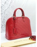 LOUIS VUITTON ALMA MM RED MONOGRAM VERNIS LEATHER HANDLE GOLD HARDWARE BAG