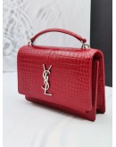 (UNWORN) YSL SAINT LAURENT SHINY RED CROCODILE EMBOSSED LEATHER MEDIUM SUNSET CROSSBODY CHAIN BAG -FULL SET-