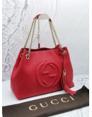 GUCCI PEBBLED LEATHER GG LOGO SOHO GOLD CHAIN SHOULDER BAG