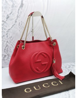 GUCCI PEBBLED LEATHER GG LOGO SOHO GOLD CHAIN SHOULDER BAG