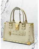 LOUIS VUITTON SUHALI LEATHER FABULEUX OFF WHITE GOLD HARDWARE STUDDED HANDLE BAG 