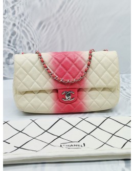 CHANEL TIE AND DYE PINK & WHITE OMBRE CAVIAR LEATHER JUMBO SINGLE FLAP CHAIN BAG