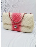 CHANEL TIE AND DYE PINK & WHITE OMBRE CAVIAR LEATHER JUMBO SINGLE FLAP CHAIN BAG