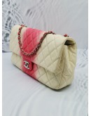 CHANEL TIE AND DYE PINK & WHITE OMBRE CAVIAR LEATHER JUMBO SINGLE FLAP CHAIN BAG