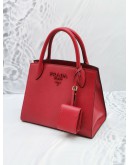 PRADA RED SAFFIANO LUX LEATHER CUIR MONOCHROME TOTE BAG