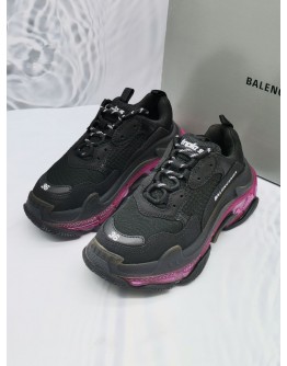 BALENCIAGA TRIPLES BLACK/ PINK FABRIC MESH CLEAR SOLE SNEAKERS SIZE 36 -FULL SET-