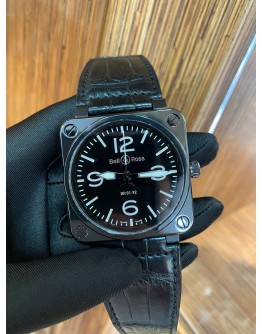 BELL & ROSS BR01-92 PIANO BLACK CERAMIC GOLD LOGO REF BR0192-BL-CER/SCR 46MM AUTOMATIC YEAR 2017 WATCH -FULL SET-