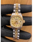 ROLEX OYSTER PERPETUAL LADY DATEJUST HALF 750 YELLOW GOLD CHAMPAGNE RAINBOW DIAL REF 69174 26MM AUTOMATIC YEAR 2000 WATCH