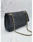 BALLY VINTAGE QUILTED BLACK LAMBSKIN LEATHER FLAP GOLD CHAIN SHOULDER BAG
