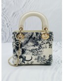 2019 CHRISTIAN DIOR LIMITED EDITION MINI LADY DIOR IN BLUE TOILE DE JOUY & HAND DRAWN TIGER PRINT GOLD CHAIN BAG