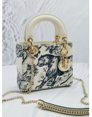 2019 CHRISTIAN DIOR LIMITED EDITION MINI LADY DIOR IN BLUE TOILE DE JOUY & HAND DRAWN TIGER PRINT GOLD CHAIN BAG