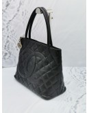 CHANEL MEDALLION BLACK CAVIAR LEATHER SILVER HARDWARE ZIPPED TOTE HANDLE BAG