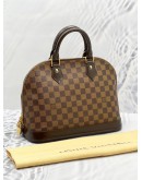 LOUIS VUITTON ALMA PM BROWN DAMIER EBENE CANVAS GOLD HARDWARE DOUBLE ZIP CLOSURE HANDLE BAG  