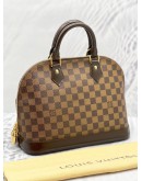 LOUIS VUITTON ALMA PM BROWN DAMIER EBENE CANVAS GOLD HARDWARE DOUBLE ZIP CLOSURE HANDLE BAG  