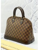 LOUIS VUITTON ALMA PM BROWN DAMIER EBENE CANVAS GOLD HARDWARE DOUBLE ZIP CLOSURE HANDLE BAG  