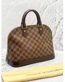 LOUIS VUITTON ALMA PM BROWN DAMIER EBENE CANVAS GOLD HARDWARE DOUBLE ZIP CLOSURE HANDLE BAG  