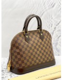 LOUIS VUITTON ALMA PM BROWN DAMIER EBENE CANVAS GOLD HARDWARE DOUBLE ZIP CLOSURE HANDLE BAG  