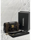 CHANEL SMALL GLAZED QUILTED CALFSKIN LEATHER GOLD & SILVER HARDWARE DOUBLE ZIP CROSSBODY BAG -FULL SET-