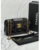 CHANEL SMALL GLAZED QUILTED CALFSKIN LEATHER GOLD & SILVER HARDWARE DOUBLE ZIP CROSSBODY BAG -FULL SET-