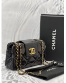 CHANEL SMALL GLAZED QUILTED CALFSKIN LEATHER GOLD & SILVER HARDWARE DOUBLE ZIP CROSSBODY BAG -FULL SET-