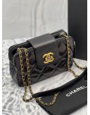 CHANEL SMALL GLAZED QUILTED CALFSKIN LEATHER GOLD & SILVER HARDWARE DOUBLE ZIP CROSSBODY BAG -FULL SET-