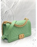 CHANEL BOY MEDIUM LAMBSKIN AVOCADO GREEN YEAR 2019-FULL SET-