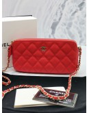 CHANEL QUILTED RED CAVIAR LEATHER DOUBLE ZIP CLUTCH WITH GOLD CHAIN BAG -FULL SET-