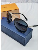 LOUIS VUITTON PILOT SUNGLASSES BLACK / SILVER HARDWARE -FULL SET-