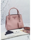 PRADA MONOCHROME SMALL TOTE SOFT PINK SAFFIANO LEATHER HANDLE BAG WITH REMOVABLE SHOULDER STRAP 