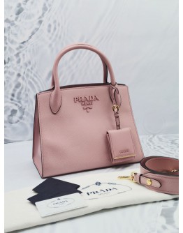 PRADA MONOCHROME SMALL TOTE SOFT PINK SAFFIANO LEATHER HANDLE BAG WITH REMOVABLE SHOULDER STRAP 