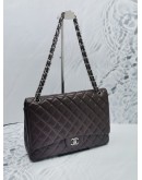 CHANEL MAXI DARK BROWN SILVER HARDWARE LAMBSKIN LEATHER SINGLE FLAP SHOULDER CHAIN BAG